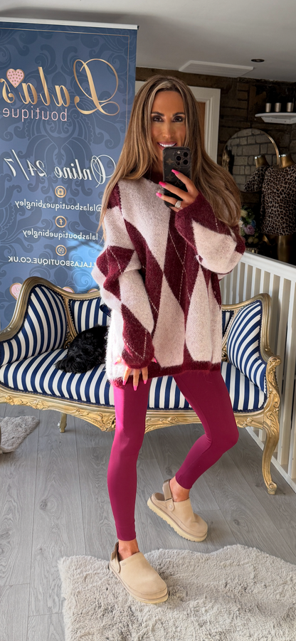 PALE PINK & BURGUNDY ARGLE JUMPER