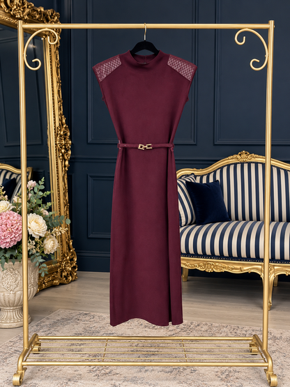 BURGUNDY BOTTEGA SHOULDER DRESS