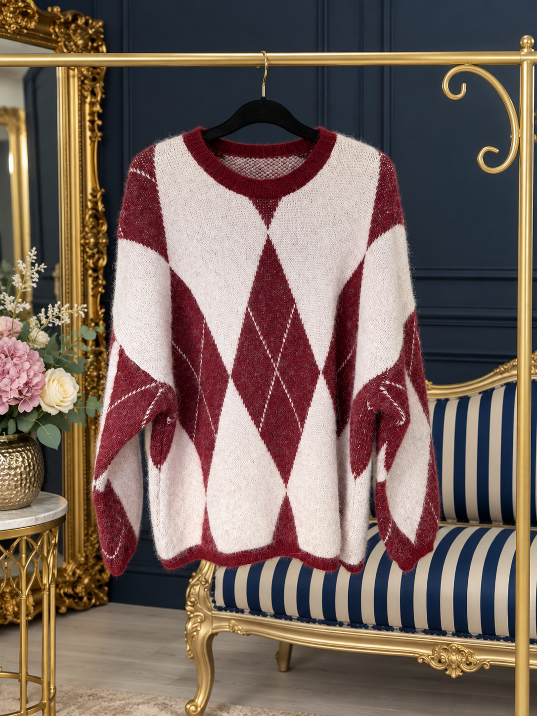 PALE PINK & BURGUNDY ARGLE JUMPER