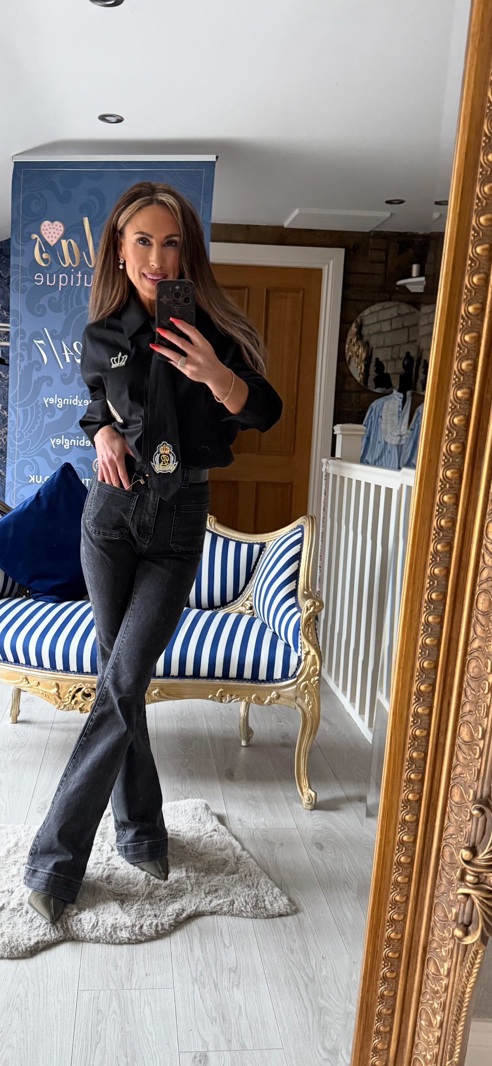 LAULIA DISTRESSED BLACK FIT & FLARE JEANS