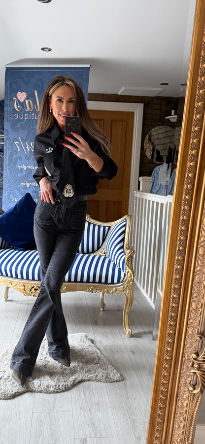 LAULIA DISTRESSED BLACK FIT & FLARE JEANS