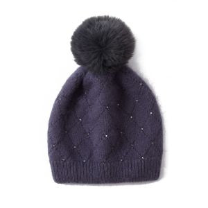 GREY DIAMONTE DETAIL POM HAT