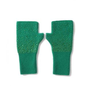 GREEN FINGERLESS DIAMANTÉ GLOVES