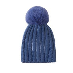 DENIM BEADED DETAIL POM HAT