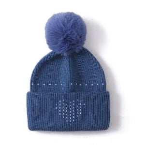 BLUE HEART DETAIL POM HAT