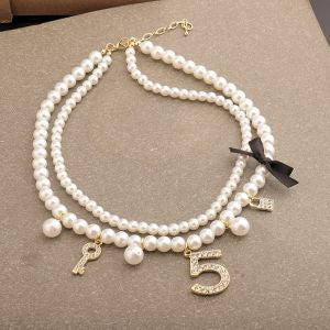 NO 5 RIBBON PEARL NECKLACE