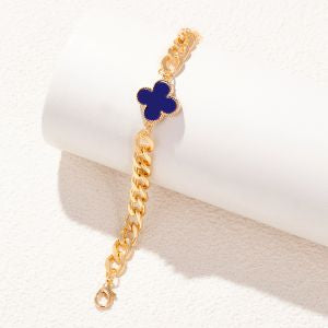 CHUNKY NAVY CLOVER GOLD CHAIN BRACELET