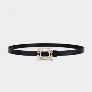 LEATHER CRYSTAL BUCKLE BELT