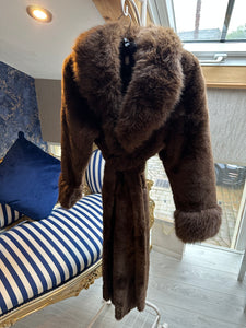 CHOCOLATE FUR BELTED COAT