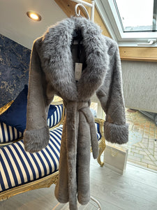 GREY FUR BELTED COAT