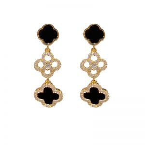 BLACK CRYSTAL EDGE CLOVER DROP EARRINGS