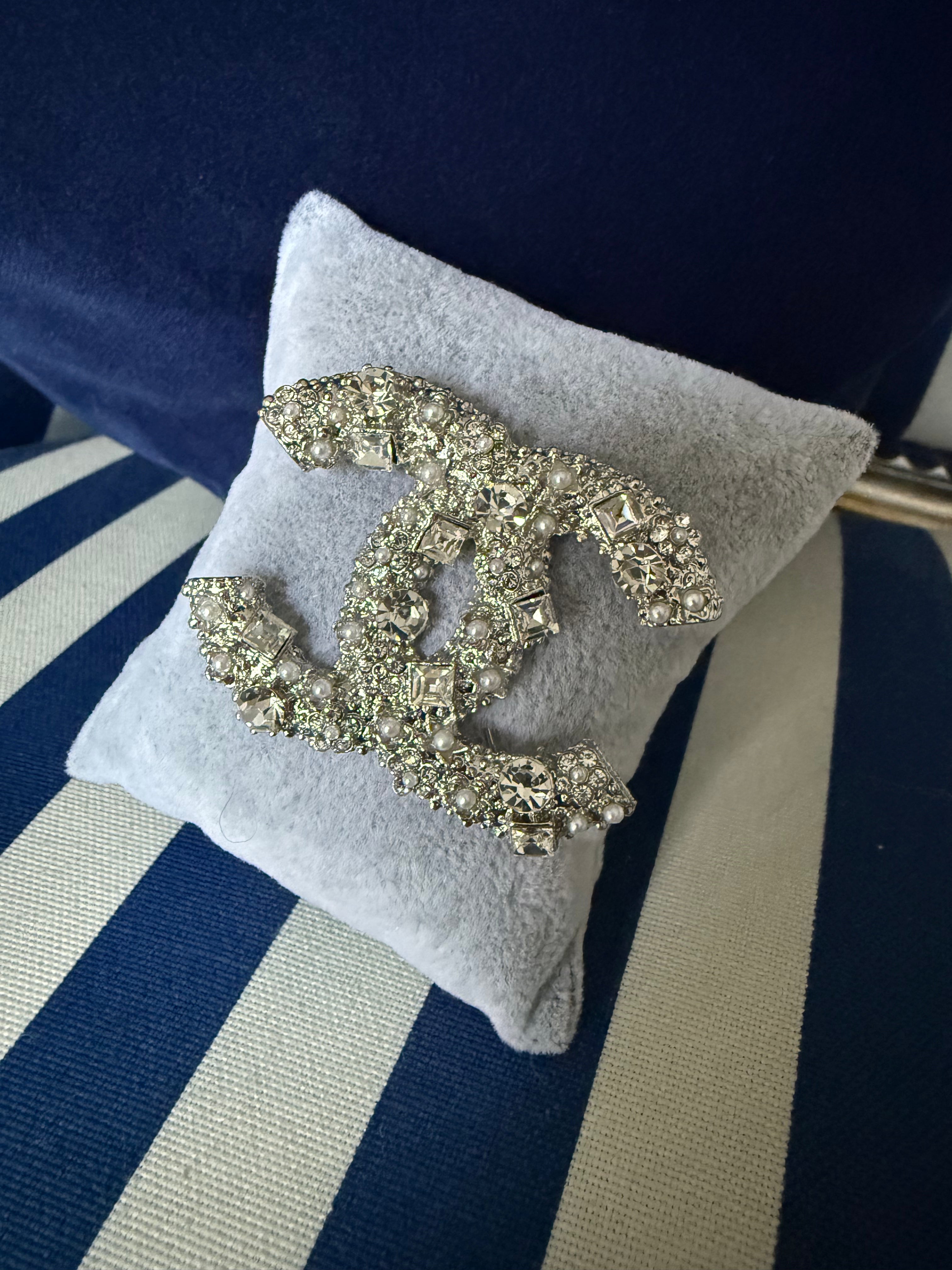 SILVER ENCRUSTED CC BROOCH
