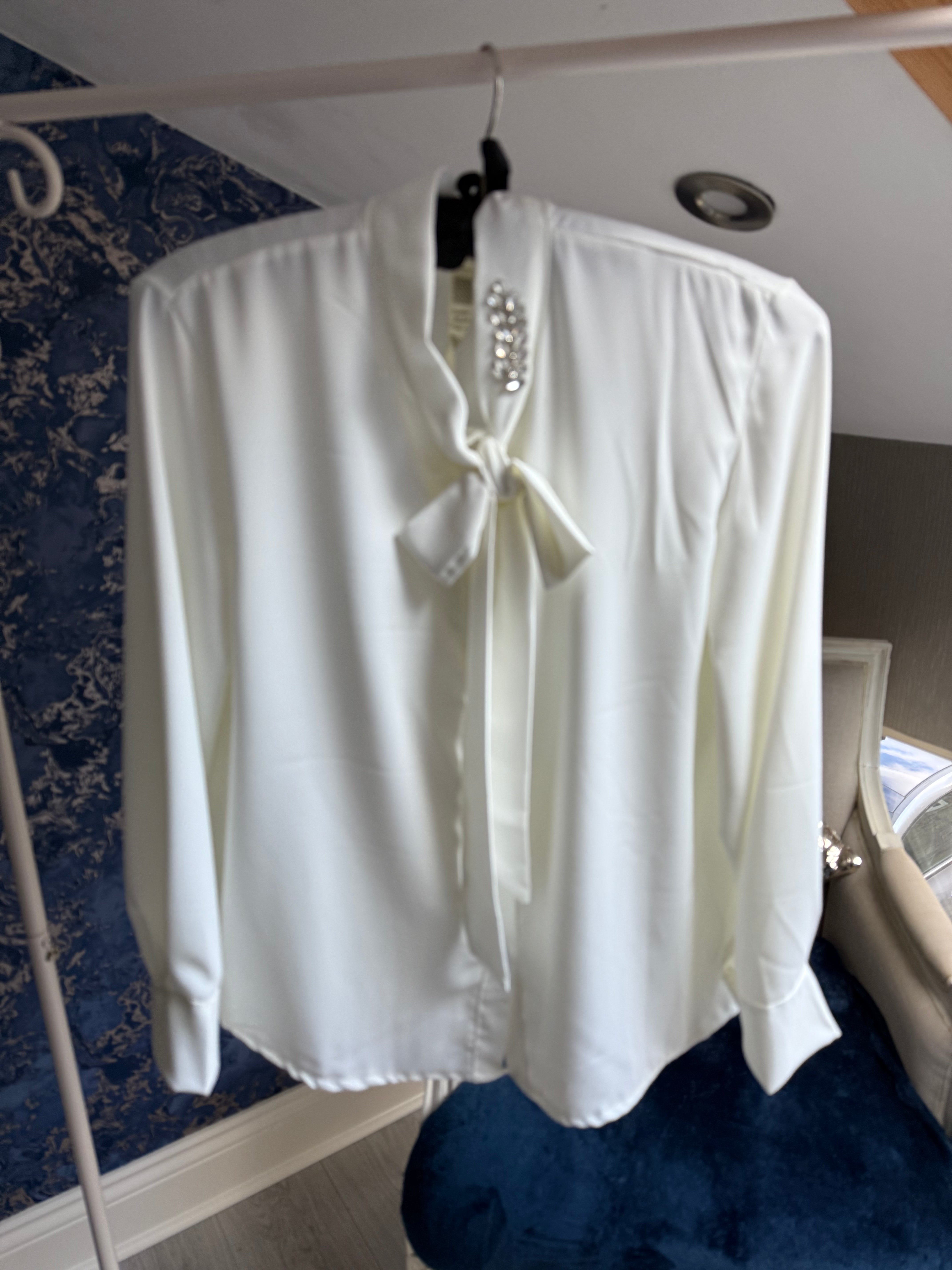 CREAM DIAMANTÉ LEAF CHIFFON BLOUSE