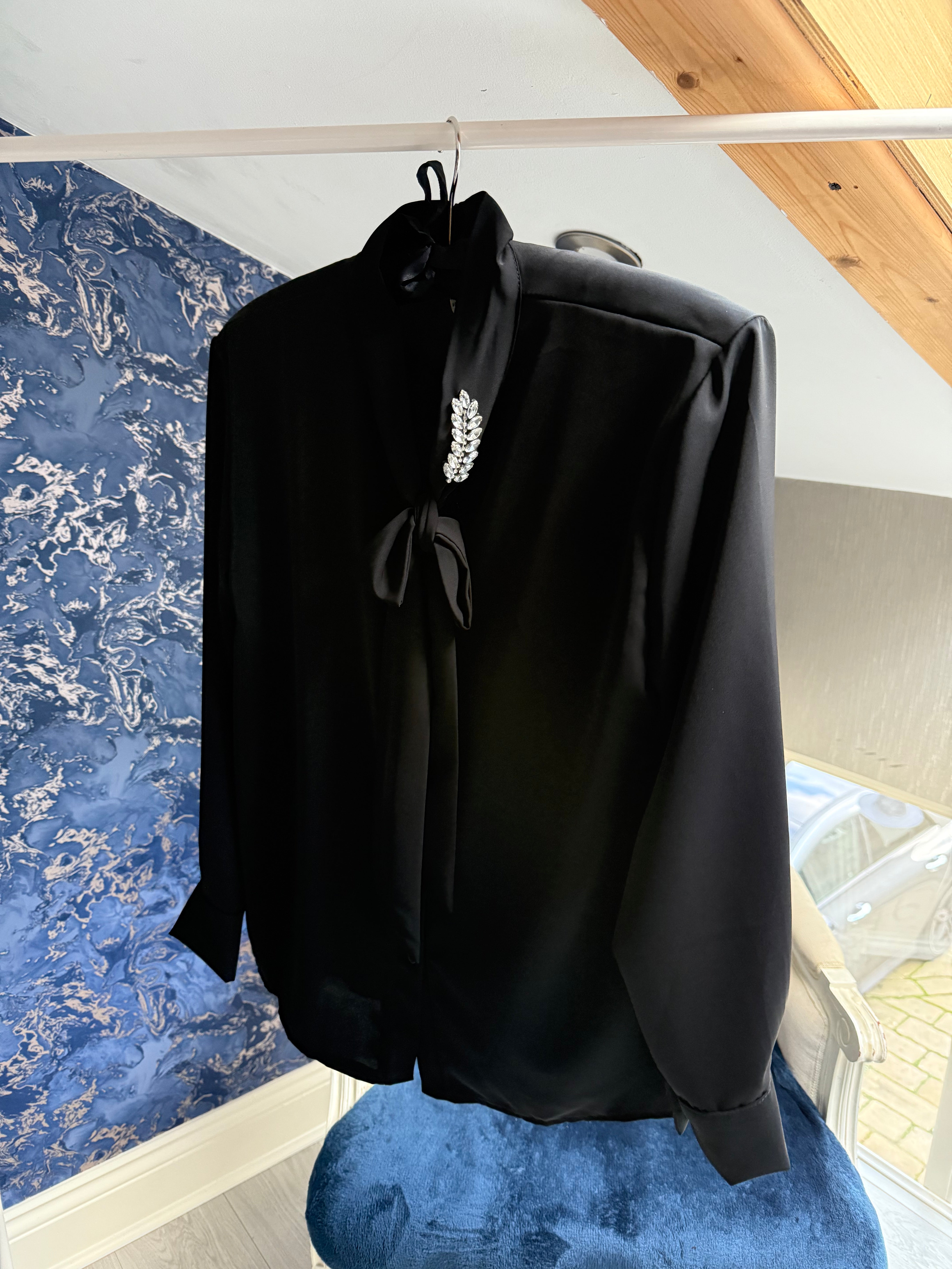 BLACK DIAMANTÉ LEAF CHIFFON BLOUSE