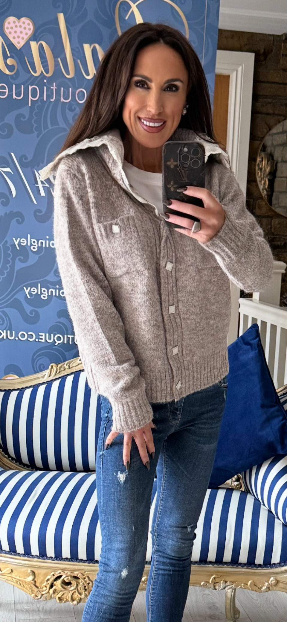 BEIGE LACE SHAWL COLLAR CARDIGAN