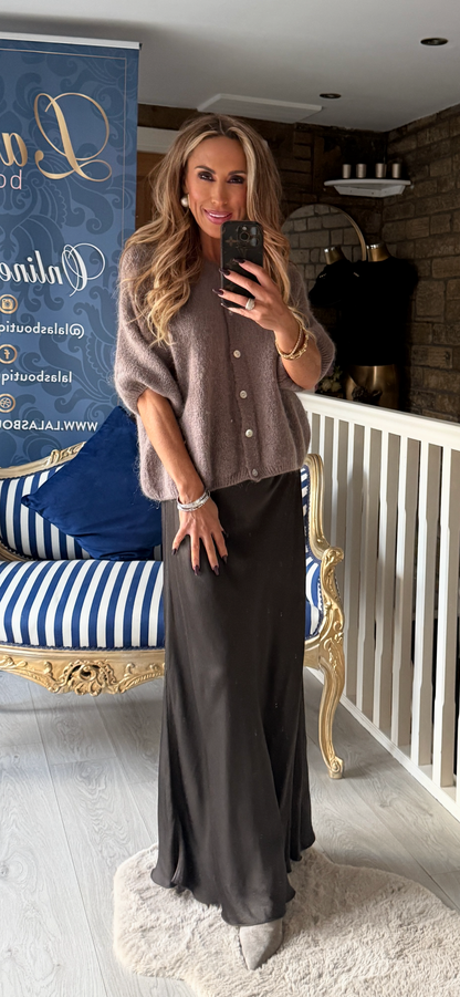 CHOCOLATE SATIN SKIRT
