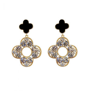 BLACK CRYSTAL CLOVER DROP EARRINGS