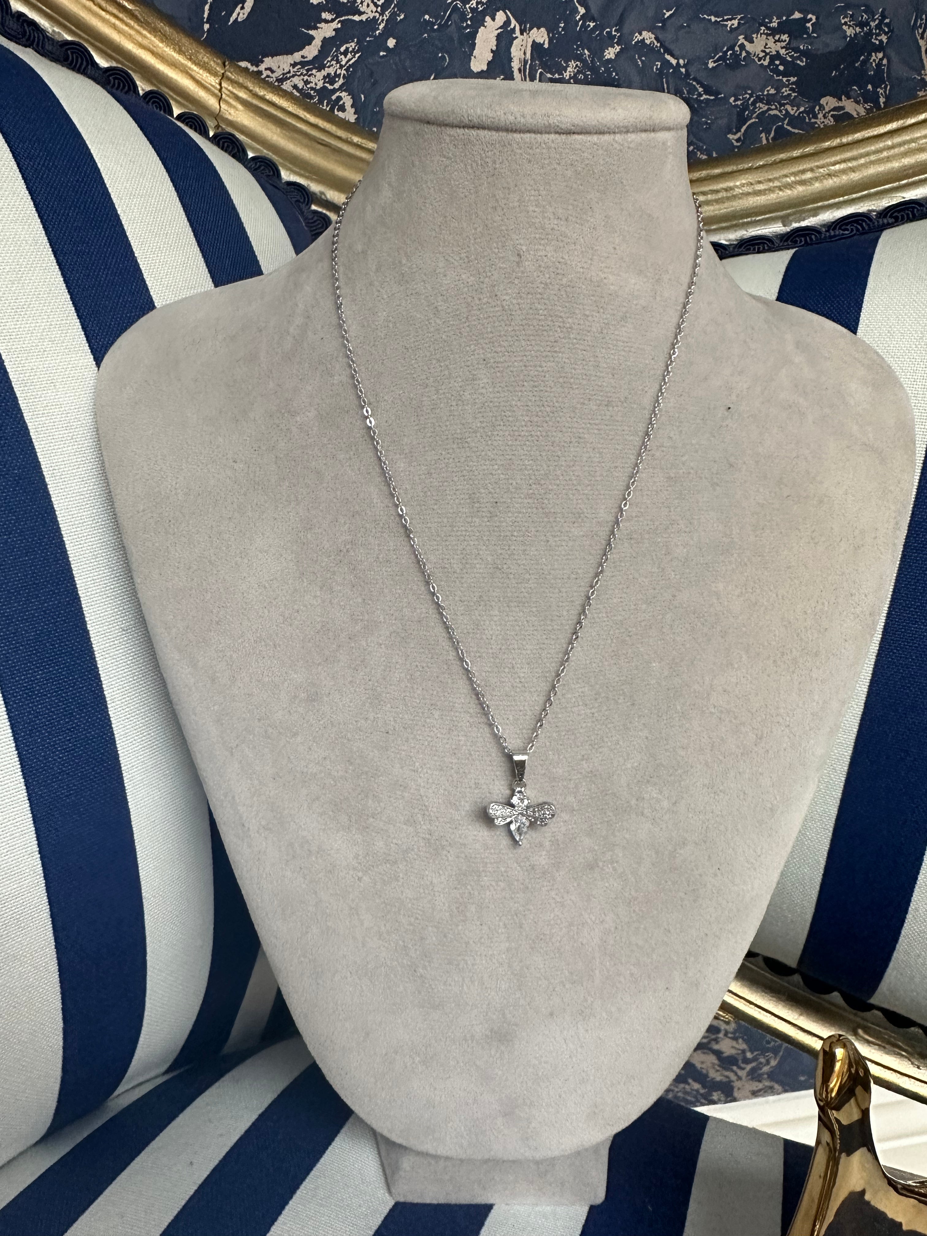 Silver bee necklace