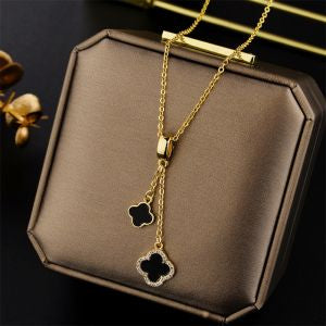 BLACK DOUBLE DROP CLOVER NECKLACE