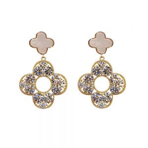 CREAM CRYSTAL CLOVER DROP EARRINGS