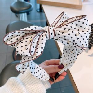 White polka oversized bow hairband